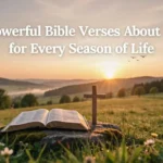 Bible Verses About Hope with an open Bible, sunrise, faith, peace, and God's promises