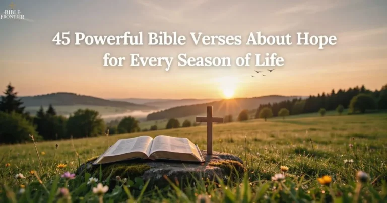 Bible Verses About Hope with an open Bible, sunrise, faith, peace, and God's promises