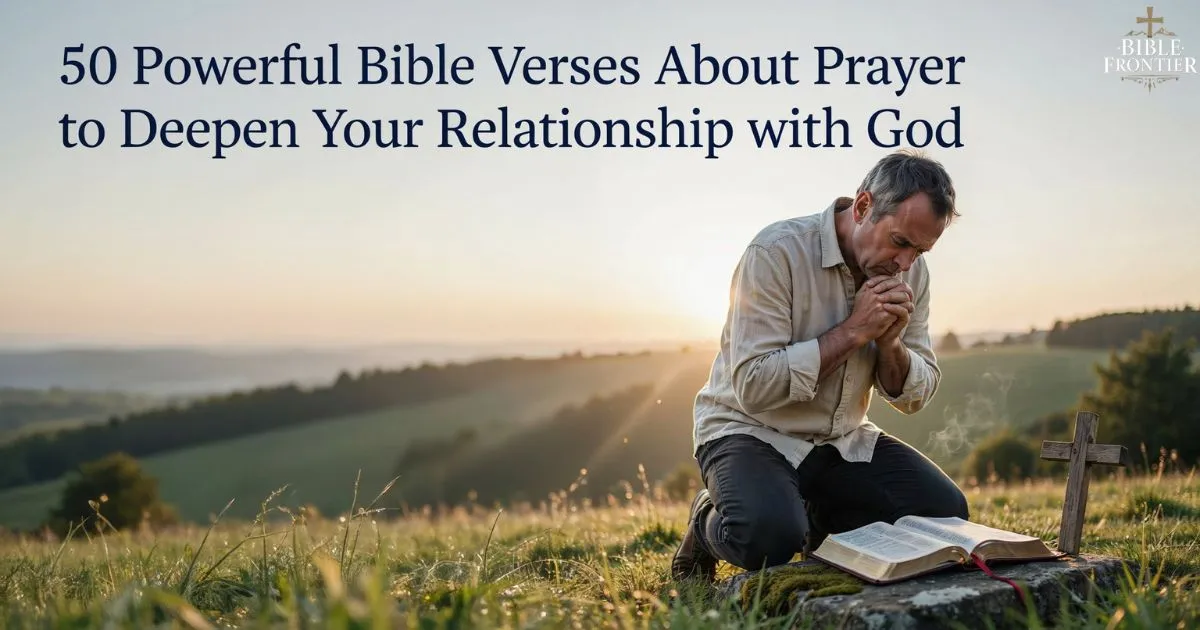 Bible Verses About Prayer with an open Bible and believer seeking God through faithful prayer