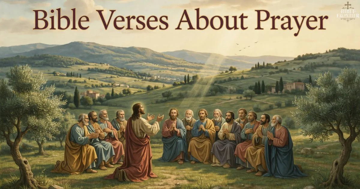 Jesus teaching Bible Verses About Prayer through the Lord's Prayer and faithful discipleship