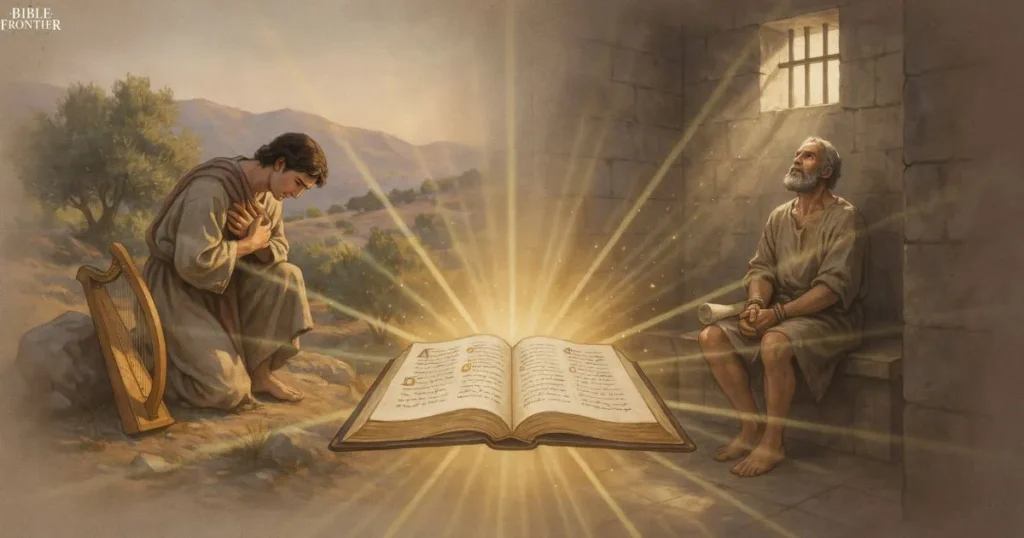 Bible Verses About Peace illustrated through David, Paul, faith, trust, and God's enduring peace