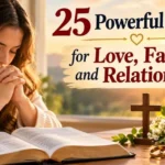 Person praying with Bible, wedding ring, and family photo for Prayers for Love