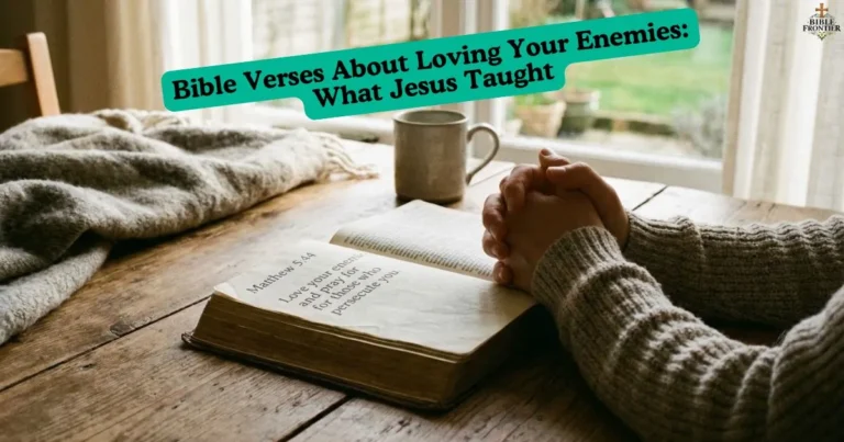 Bible Verses About Loving Your Enemies in an open Bible showing Matthew 5:44