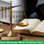 Open Bible on a wooden table representing Scripture's teaching on revenge and justice.