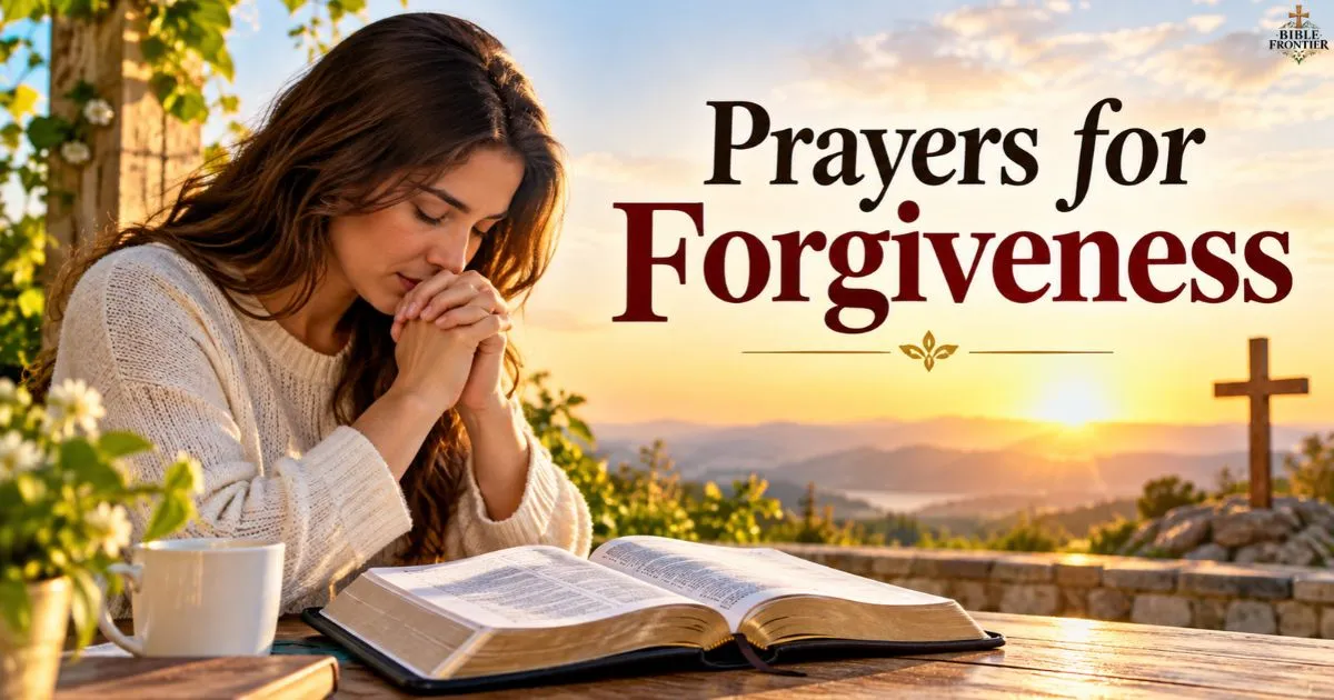 Christian praying with an open Bible while seeking God’s forgiveness and grace