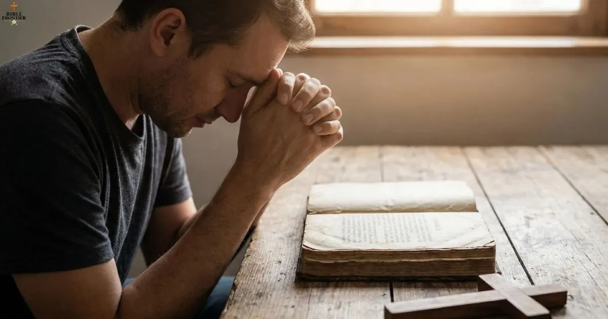 Person praying beside an open Bible while trusting God instead of seeking revenge.