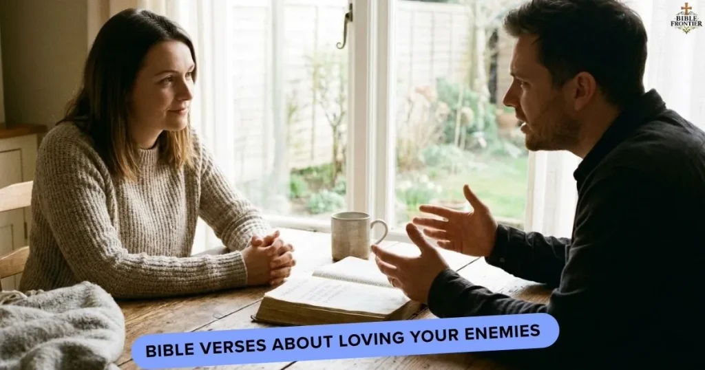 Two people facing a disagreement as one responds calmly with kindness instead of hostility.