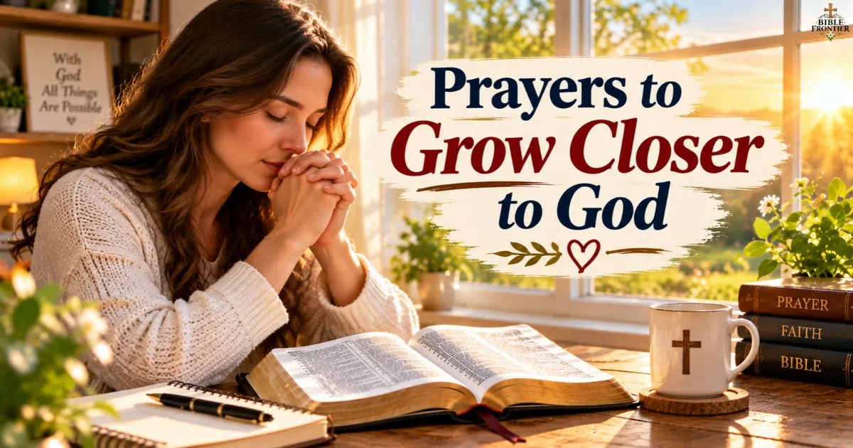 : Woman praying beside an open Bible while seeking a closer relationship with God
